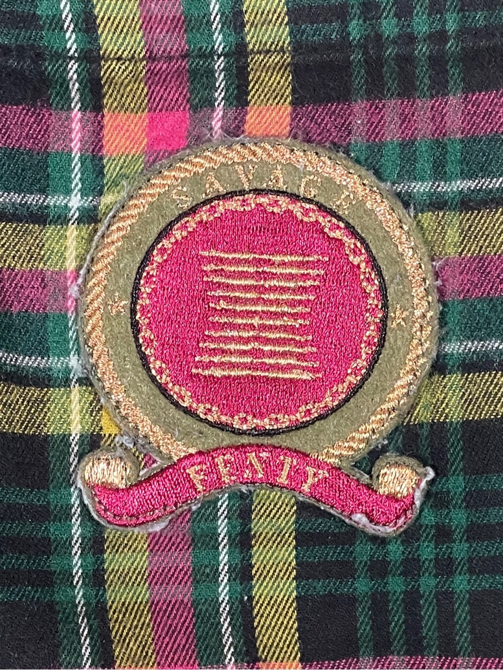 Savage x Fenty Plaid Button Down Top Lace Up Sleeves Frayed Hem grunge preppy - Picture 4 of 9